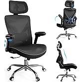 Ergalithic Ergonomic Office Chair-Computer X-Shaped Chair Mesh PU Leather with Adjustable Lumbar Support-Executive Desk Chair High Back with Headrest Flip-Up Arms for Long Hours (Black)
