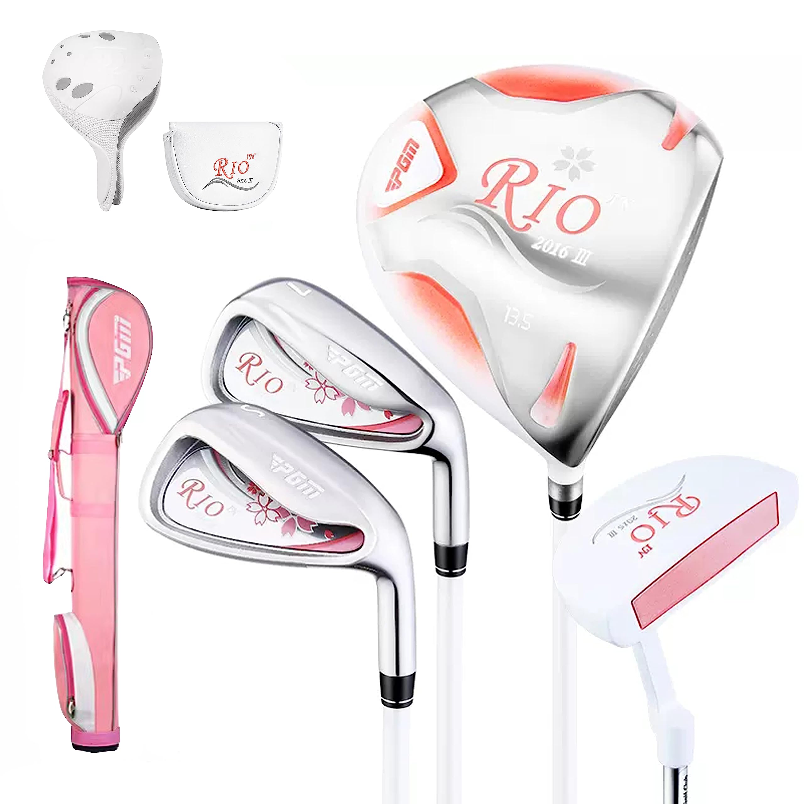 Photo 1 of PGM Women's 4-Piece Golf Club Set - Titanium 1 Wood, 2 Irons, 1 Putter with Golf Stand Bag - Graphite Shaft - Right Handed