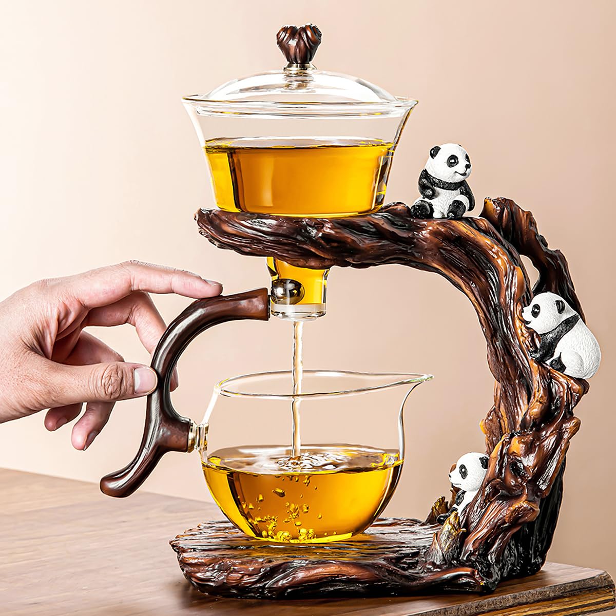 Photo 1 of Lazy Kungfu Drip TeaPot, Heat Resistant Tea Set, Semi-Automatic Glass Teapot Suit for Magnetic Water Flow Wooden Glass Teapot Set