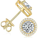 1-4ct Moissanite Stud Earrings for Women - Halo Round 925 Sterling Silver D Color Ideal Cut Earrings with Certificate of Authenticity