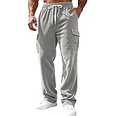 TAFLE Men's Corduroy Pants Casual Cargo Pants Elastic Drawstring Waist Sweatpants with Multi Pockets