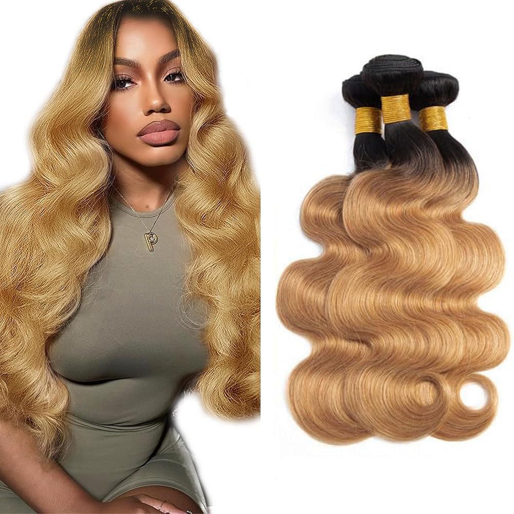 View 1 of 1B27 Bundles Human Hair Ombre Body Wave Bundle Human Hair 20 22 24 Inch 150g Brazilian Unprocessed Virgin Hair 3 Bundles Ombre Hair Bundle