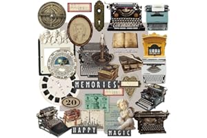 CATaireen Vintage Junk Journal Items Kit Pre Cut Paper Cards Cutout Cardstock Art Aesthetic Decor Hollow Out Craft Elements Small Embellishments Supplies for Adults Scrapbook Pack (Typewriter)
