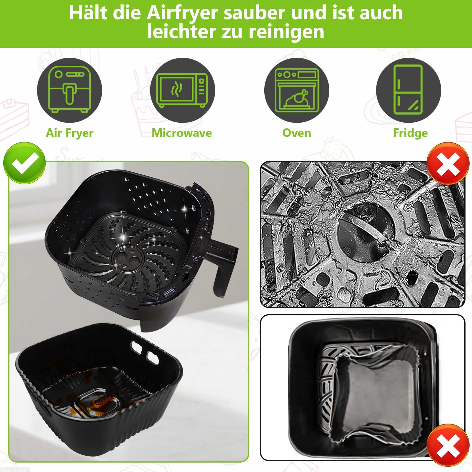 20CM Airfryer Silikonform Zubehör für Philips 2000 Series 4,2L (NA229/00), Russell Hobbs L 4L, COSORI Lite 3.8L, 2 Stück Platin-Silikonform Zubehör für Heißluftfritteusen, Wiederverwendbar 5