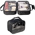 Remobia Hicol 2 in 1 Double Compartments Travel Toiletry Pouch Clear Cosmetic Bag Makeup Kit Organizer Bag with Handle