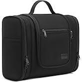 Pearl Angeli Hanging Toiletry Bag for Women and Men, Large Makeup Cosmetic Bag, Water Resistant Toiletries Travel Essentials Organizer, Full-size Container, Black