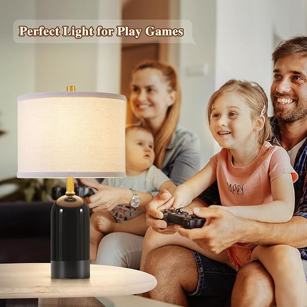GYROVU MODERN CERAMIC TABLE LAMP SET OF 2, BLACK BEDSIDE LAMP 21.5″ TALL NIGHTSTAND LAMP END TABLE LAMPS FOR LIVING ROOM BEDROOM (BULBS INCLUDED)