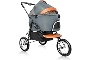 NAHOFI Dog Stroller for Medium Dogs - 3 in1 Small Pet Strollers Zipperless Dog Cat Stroller 3 Wheels with Detachable Dogs Carriage,Jogging Tires,Storage Basket and One-Button Folding Frame for Pets Walk