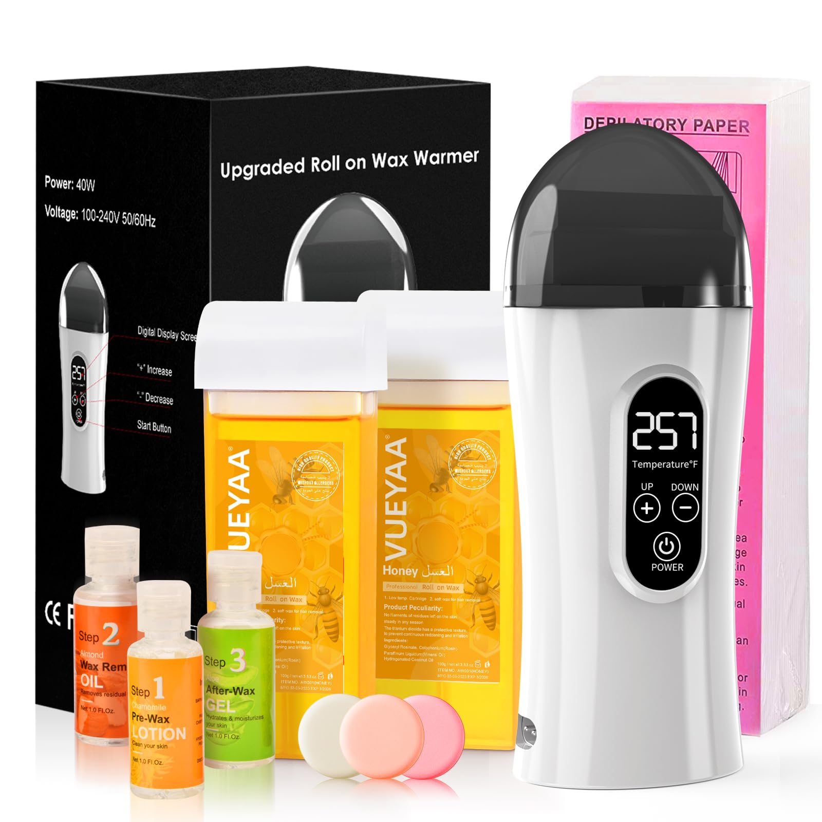 Furpaw Digital Roll on Wax Kit, Wax Roller Kit for Hair Removal, Waxing Kit for Women, At Home Wax Kit for Larger Areas of the Body, Great Gift for Women, Suitable for Beginners