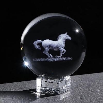 Ornalrist 2.36 in 6cm 3D Etched Horse Crystal Ball Ornament with Stand