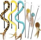 GingerUPer Cat Toy Set 6 Pack Interactive Feather Rainbow Wand Toys view 1