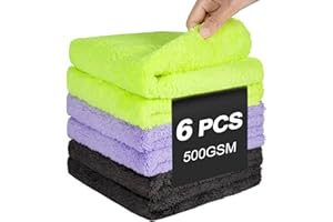 RAYBAO Microfiber Cleaning Cloth for car, Microfiber Towel for Cars Ultra Absorbent - Car Drying, Polishing, Buffing Cloth & Interior Detailing Towel - 500 GSM 16x16in - Auto Detailing Supplies