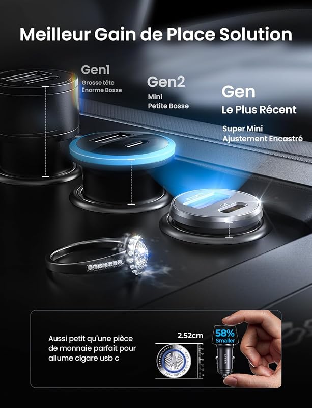 Chargeur Voiture USB C 54W+60W C-C Câble,Chargeur Allume Cigare USB C