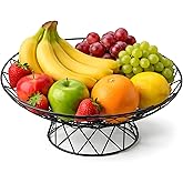 AIYICIII Large Metal Wire Fruit Bowl, Round Mesh Fruit Basket for Kitchen Countertop, Modern Decorative Bread Vegetable Storage Holder Organizer(Black)