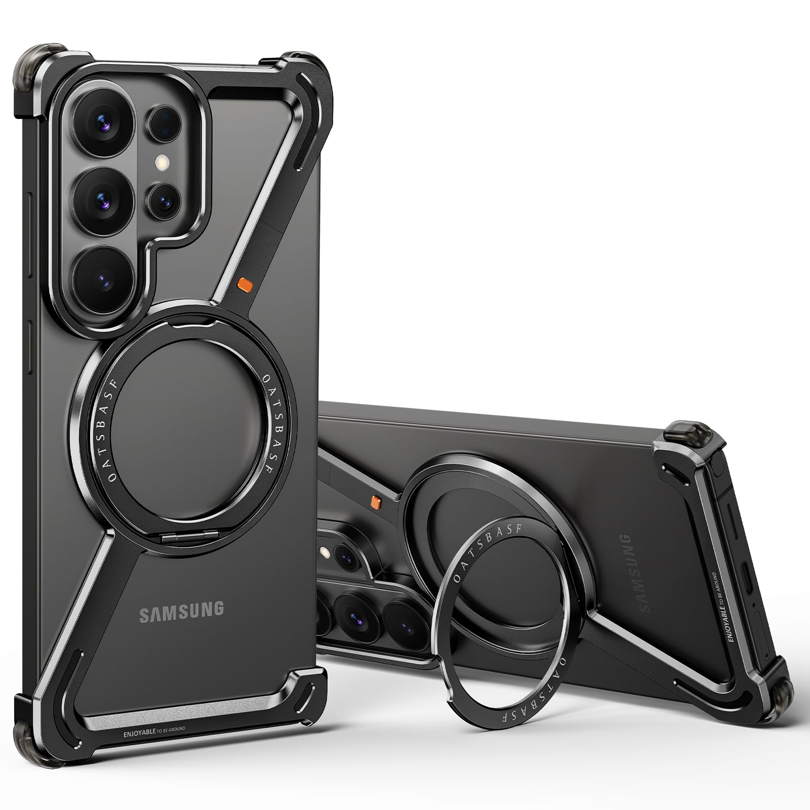 Photo 1 of OATSBASF Minimalist Phone Case Compatible with Samsung Galaxy S26 Ultra, 360° Rotation Kickstand Aluminum Metal Frameless Design Bumper Case, Protective Shock Grade Shell, Black