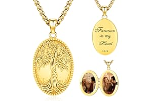 EUSENSE Picture Locket Necklace for Women Men Rose 14K Real Gold 925 Sterling Silver Jewelry Heart Locket Necklace that Holds Pictures Tree of Life Viking Wolf Celtic Knot St Christopher St Michael Pendant