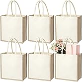 SOUJOY 6 Pack Burlap Tote Bags, Reusable Jute Gift Tote with Handles, Small Beach Bags, Canvas Grocery Shopping Tote for Bridesmaid, DIY, Shopping, Pool, Wedding Bag