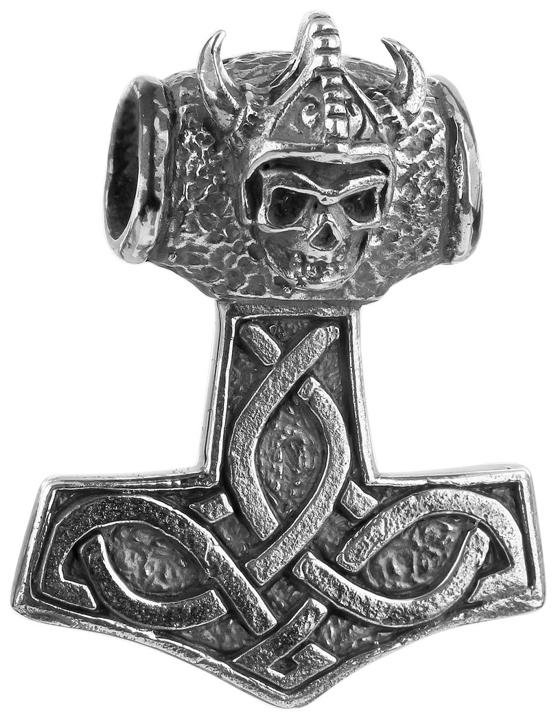 Kuzzoi Silver/black oxidized Thors hammer pendant for chains, made of solid 925 sterling silver for necklaces, 40 mm high, 17 g heavy