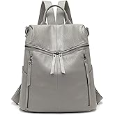 AurexaFashion Genuine Cow Leather Backpack Shoulder Handbag Bag for Women, Top Handle & 2 Detachable Straps- Grey