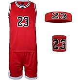 #23 Boys Basketball Jersey Set with Headband and Wristband Basketball Tank Top Shorts Sport Suit Gift for Fans Teens Youths