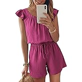 Dokotoo Rompers for Women 2026 Summer Ruffle Sleeves Square Neck Drawstring Casual Jumpsuits with Pockets
