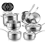 Duxtop Whole-Clad Tri-Ply Stainless Steel Induction Cookware Set, 14PC Kitchen Pots and Pans Set