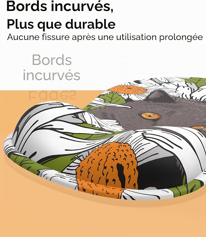 Tapis de Souris avec Support pour Repose-Poignets en Gel, Ergonomique Concave à Support Doux et Base antidérapante (Z-Chat-4)