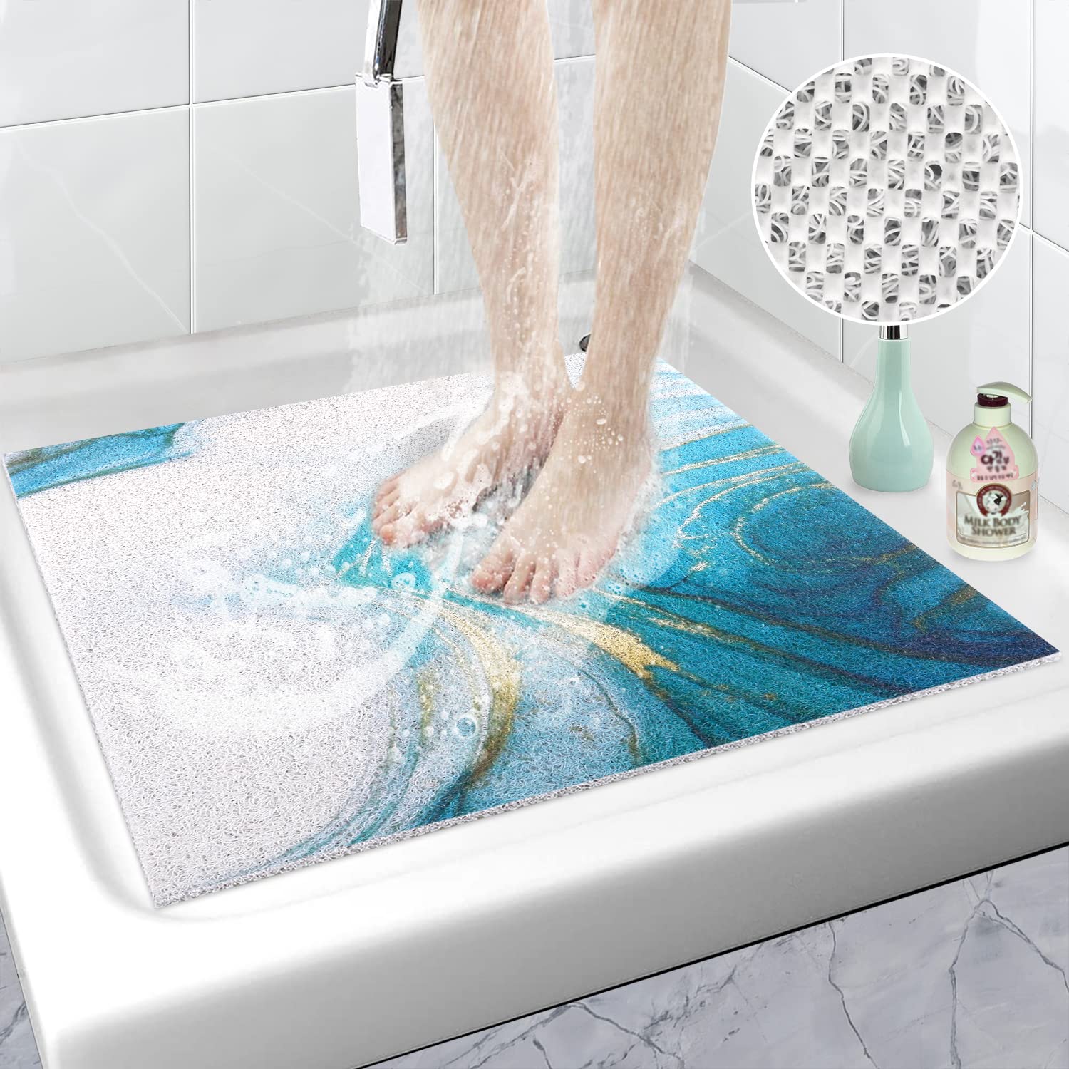 Square Shower Mat Non Slip Anti Mould, 60 x 60 cm Soft Comfort Loofah Shower Mats for Inside Shower, Washable Massage Mat for Shower Stall — image 1