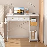 DAOUTIME White Computer Desk, 36 Inch Small Desk with Drawers, Home Office Desk with Storage Shelves for Bedroom, Living Room, Dorm, Vanity Desk for Small Spaces, White