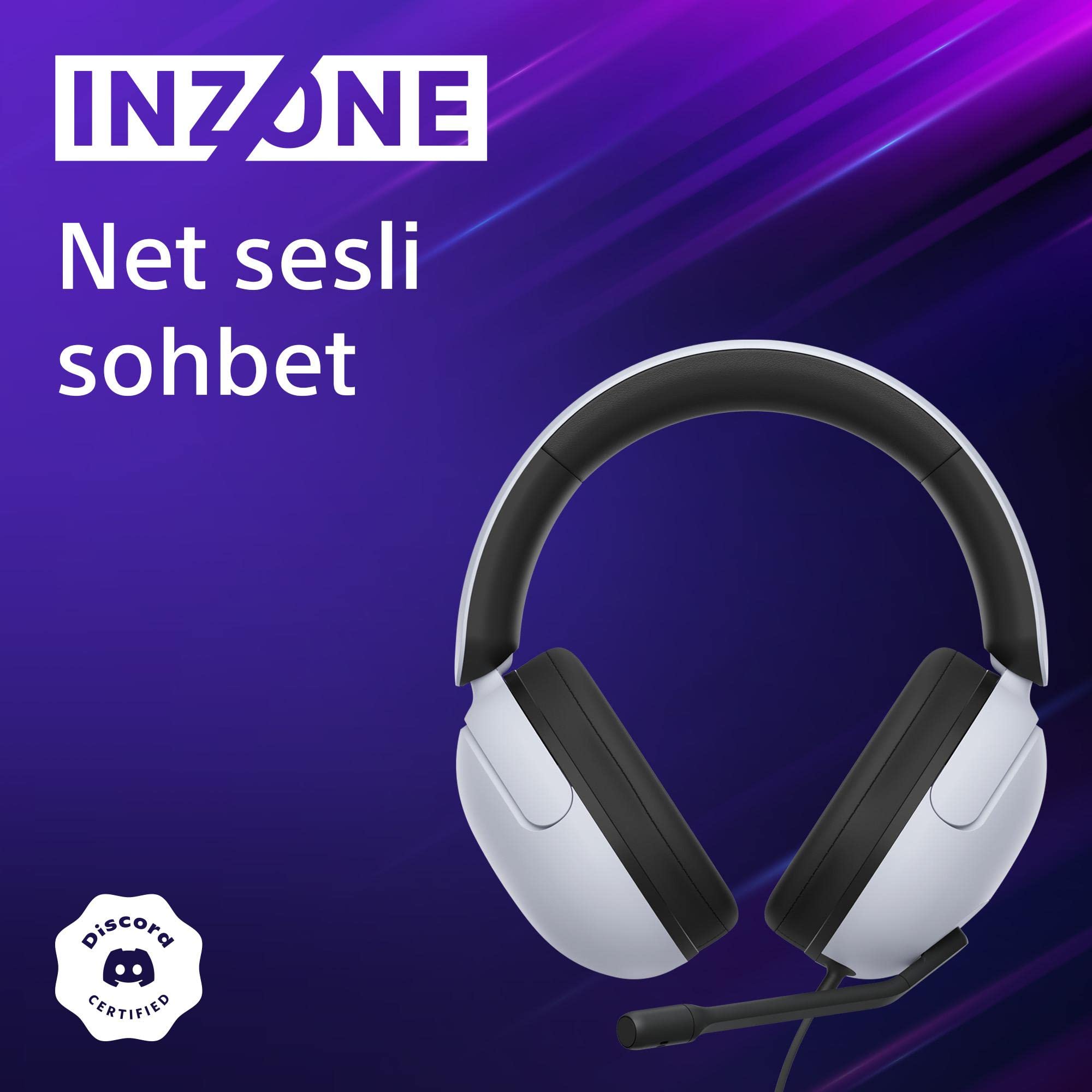 Sony INZONE H3 Gaming Headset - 360 Spatial Sound für Spiele - Hochwertiges Boom-Mikrofon - PC/PlayStation5, Weiß, Norme 7