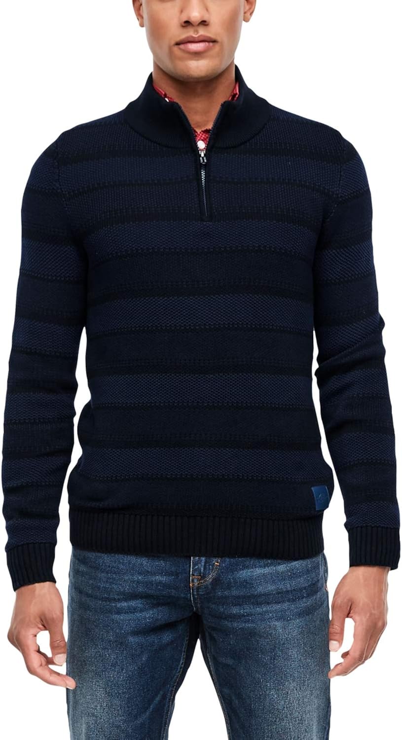 S.Oliver Herren Pullover Mit Reißverschluss – Regular Fit, Lange Ärmel Mit Rippbündchen