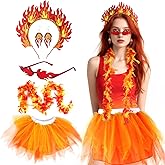 Beelittle Flame Costume Set for Women Fire Headband Sunglasses Feather Boa Flame Dangle Halloween Cosplay Accessories