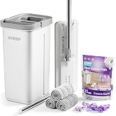 JOYMOOP Flat Mop System, Mop and Bucket Set, White, Commercial &amp; Household Floor Cleaning Mop with Freesia Scent Cleaning Pods, Includes 3 Reusable Microfiber Pads and 15 Detergent Pods