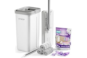JOYMOOP Mop and Bucket with Wringer Set and Floor Cleaner Pods, Flat Floor Mop with 3 Reusable Microfiber Pads, Wet and Dry Use, Freesia Scent Pack of 15 Pacs for Floor Cleaning