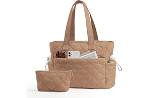 TOPEAST Tote Bag for Women Puffy Tote Travel Bag, Light 15.6" Laptop Work Handbag, Quilted Shoulder Bag Purse for Student Gym