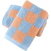 sense gnosis Blue and Orange Checkered Pattern Hand Towel Soft 100% Cotton Light Weight Hand Towels for Bathroom Highly Absorbent Quick Dry Face Towel for Home 13 X 29 Inch, 2 PC