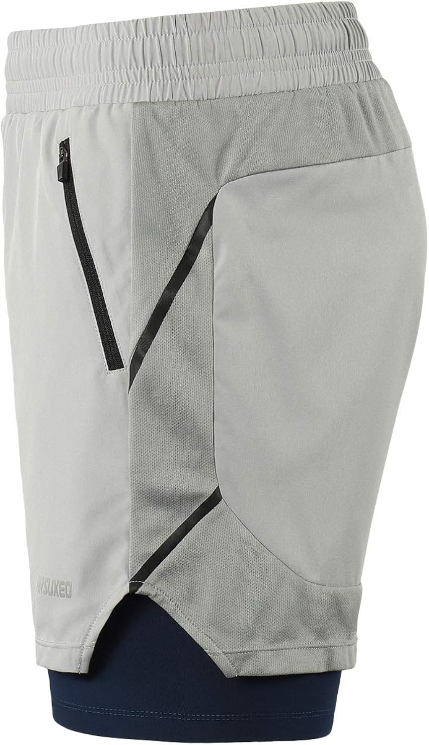 ARSUXEO Men's 2 in 1 Active Running Shorts with 2 Zipper Pockets B191: Clothing