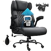 500lbs Big and Tall Office Chair Adjustable Lumbar Support for Back Pain, Extra Wide Seat Executive Office Chair Thick Armrest Pad, Heavy Duty Base&amp;Upgraded Wheels, Ergonomic Desk Chair