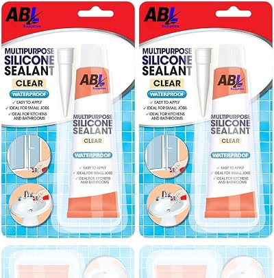 ABL Supplies Clear Silicone Sealant 2 x 70g Tubes Multipurpose Waterproof