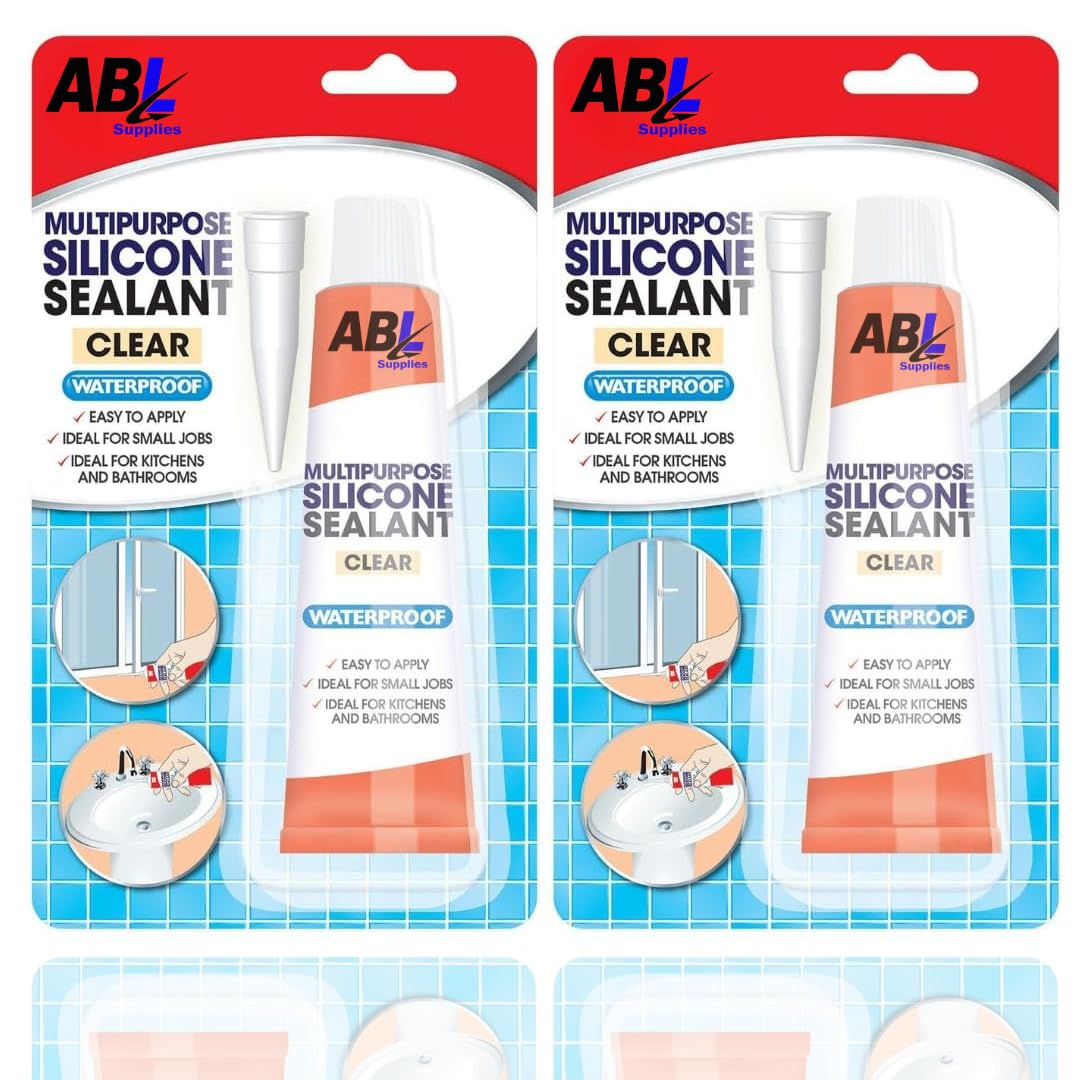 Clear Silicone Sealant | Multipurpose Waterproof Silicone Sealant CLEAR | Transparent Bathroom & Kitchen silicon sealant x 2 70g Tubes