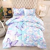 CVHOUSE Butterfly Reversible Comforter Set,Rainbow Butterfly Bedding Set for Girls Kids Teens,Tie Dye Butterflies Comforter Butterflies Duvet Set Room Decor Quilt Set Twin Size