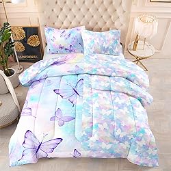 CVHOUSE Butterfly Reversible Comforter Set,Rainbow