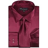 Milano Moda Satin Classic Dress Shirts with Tie & Hankie SG08 , 14 Colors