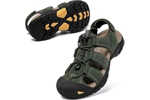 KOIMED Men's Hiking Leather Sandals Closed Toe Water Shoes For Summer Athletic Outdoor Walking Sports Trail River Fishing Wide Adjustable Waterproof Arch Support