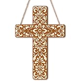 Maitys Floral Wooden Crosses for Wall, Beige Talavera Tile | Hand Painted, decorative Floral Wooden Cross for Inspirational Home Church, Mexican Folk Art Wall Hanging Religious Gift