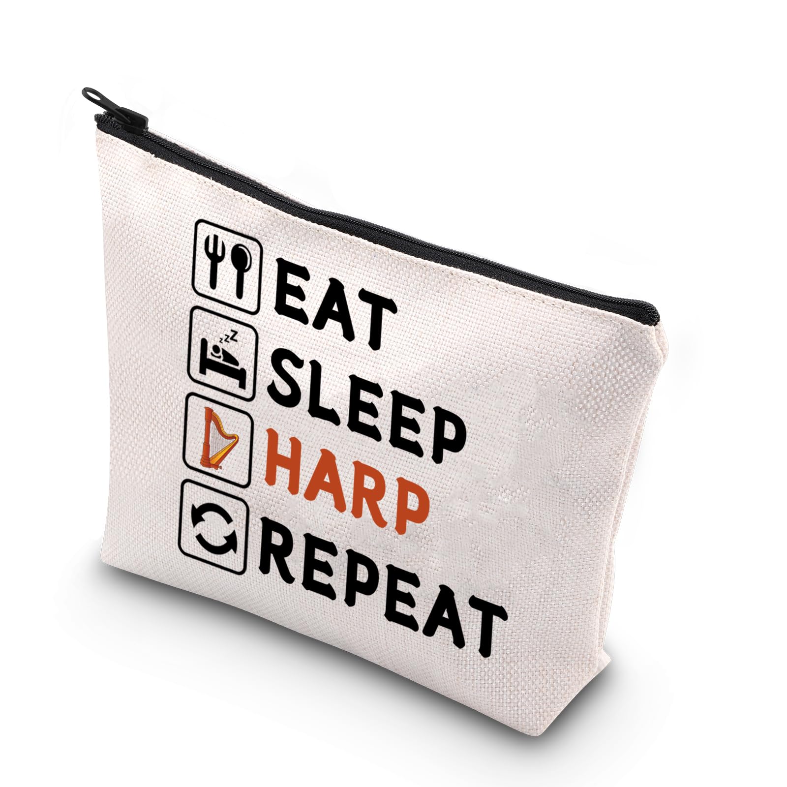 PLITI Eat Sleep Harp Repeat Makeup Bag Harpists Gift Harp Lover Gift Harp Player Gift Orchestra Gift Music Instrument Gift (Sleep Harp Repeat U)