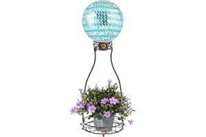 TICKCACY Gazing Globe Stand, Metal Gazing Ball Holder with Flower Planter Base, Vintage Gazing Ball Display Stand for 8-10 Inches Garden Gazing Globes, Indoor, Outdoor, 11 "D x 24 "H