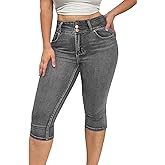 Flamingals Butt Lifting Mid Waist Skinny Jeans for Women Stretchy Fall Trendy Pull On Denim Capris