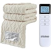 XINIUSLEEP Heated Blanket Electric Blanket 50"x60", Soft Taffeta Sherpa Electric Throw with 5 Heating Level & 1-12 Hour Auto Off, Heated Throw with Overheating Protection, Machine Washable (Beige)