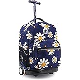 J World Sunrise Kids Rolling Backpack for Girls Boys. Roller Bookbag With Wheels For School, Joy Daisy